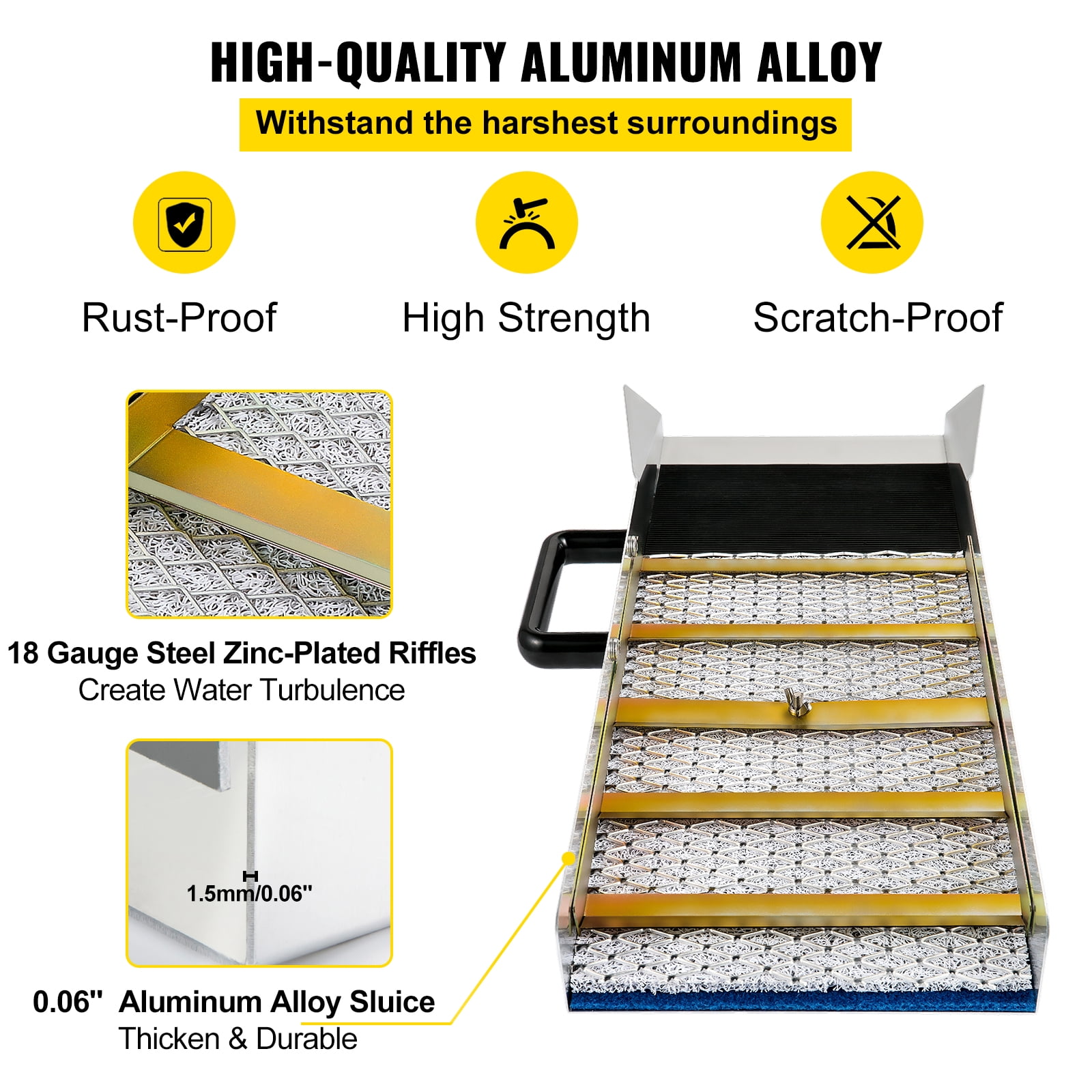 VEVOR Aluminum Alloy Sluice Box, Compact 24" Mini Sluice Boxes for Gold, Lightweight Gold Sluice Equipment, Portable Sluice Boxes w/ Miner's Moss, River, Creek, Gold Panning, Prospecting, Dredging