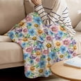 thumbnail image 2 of Fleece Blanket Retro Flowers Daisy Blankets, Soft Cozy Warm Flannel Throw Blanket, Blue Pink Yellow Floral Art Blanket for Bed Couch Sofa,40x60In, 2 of 9