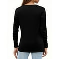 thumbnail image 3 of WTOBBY Stylish Women's Long Sleeve Pleated Top Casual Solid Color Round Neck Blouse Fashion Basic Design Comfortable Fit for Everyday Use Easy Care Fabric for Women,Black S, 3 of 4