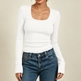 thumbnail image 2 of Vrorvz Ribbed Knit Shirt for Women Long Sleeve Square Neck Shirts Fall Winter Outfit Casual Stretchy Clothes, 2 of 5