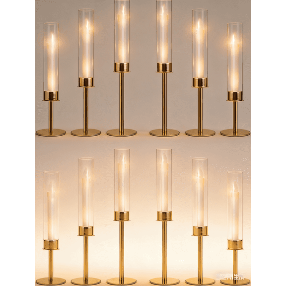 12PCS Acrylic Candle Holder for Table Centerpiece,Metal Candelabra Centerpieces with Acrylic lampshade for Wedding Party Easter candelabros para centros de mesa
