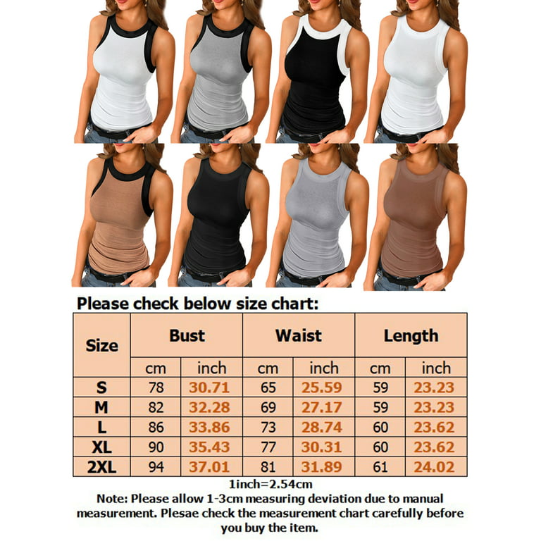 Niuer Women Crew Neck Tank Top Sleeveless Solid Color Skinny Vest Stretch  Seamless Cami T Shirt Blouse Black(White) M 
