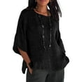 thumbnail image 1 of Innerwin Hauts d'Été Col Rond T-shirt Femme Travail Couleur Unie T-shirt Ample Noir P, 1 of 3