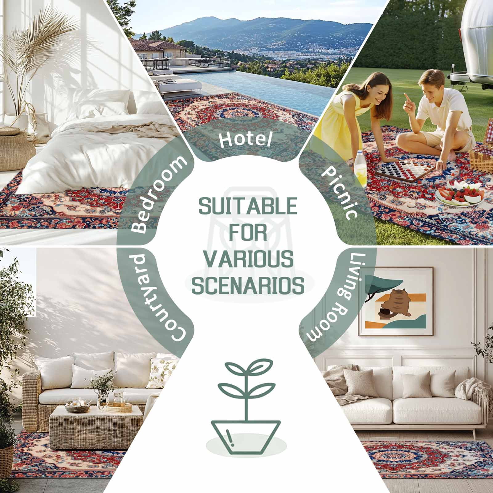 Outdoor Rug 5x8ft Oriental Medallion Large Area Rug Retro Accent Indoor Outdoor Carpet Outdoor Rugs Mats for Patio Camping,RV,Front Door, Outside Decor