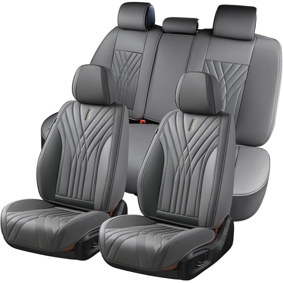 FLORICH Car Seat Covers Full Set, Luxury Design Seat Protectors, Universal Auto Interior Accessories Fit for Most Cars, Gray