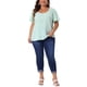 thumbnail image 2 of Blusa de verano de gasa con cuello en V y mangas acampanadas para mujer de tallas grandes Agnes Orinda 2X verde claro, 2 of 6