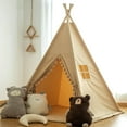 thumbnail image 5 of Teepee for Kids Tent Indoor with Floor Mat,Carry Bag,Banner,Play Cottage with Star Light, Cotton Canvas Kids Teepee Tent for Girls & Boys, Pompom Ball Design, Foldable Teepee Tent, 5 of 8