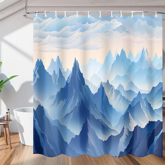 Watercolor Mountain Shower Curtain, Waterproof Fabric Shower Curtain, Washable Polyester Bath Curtain for Bathroom Decor 36"W X 72"H