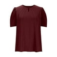 thumbnail image 6 of RYDCOT Womens Dressy Casual Tops Puff Sleeve Keyhole Crew Neck Business Work Blouses Pleated Summer Shirts 2025 Trendy Clothes Wine, 6 of 7
