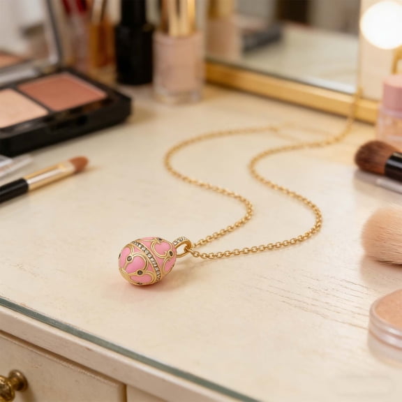 LEFTHIGH Home Easter Egg Pendant Necklace Enamel Zircon Glamour Copper Gold Chain Spring Jewelry Women Elegant Polished Holiday Gift Party Daily Wear 45cm St Patricks Day Accessories