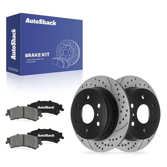 AutoShack Rear Vented Drilled & Slotted E-Coated Brake Rotors   Ceramic Pads 6-PC Brake Kit Replacement for 2007 GMC Sierra 1500 Classic ShadowGuard 13.57" (344.8 mm)