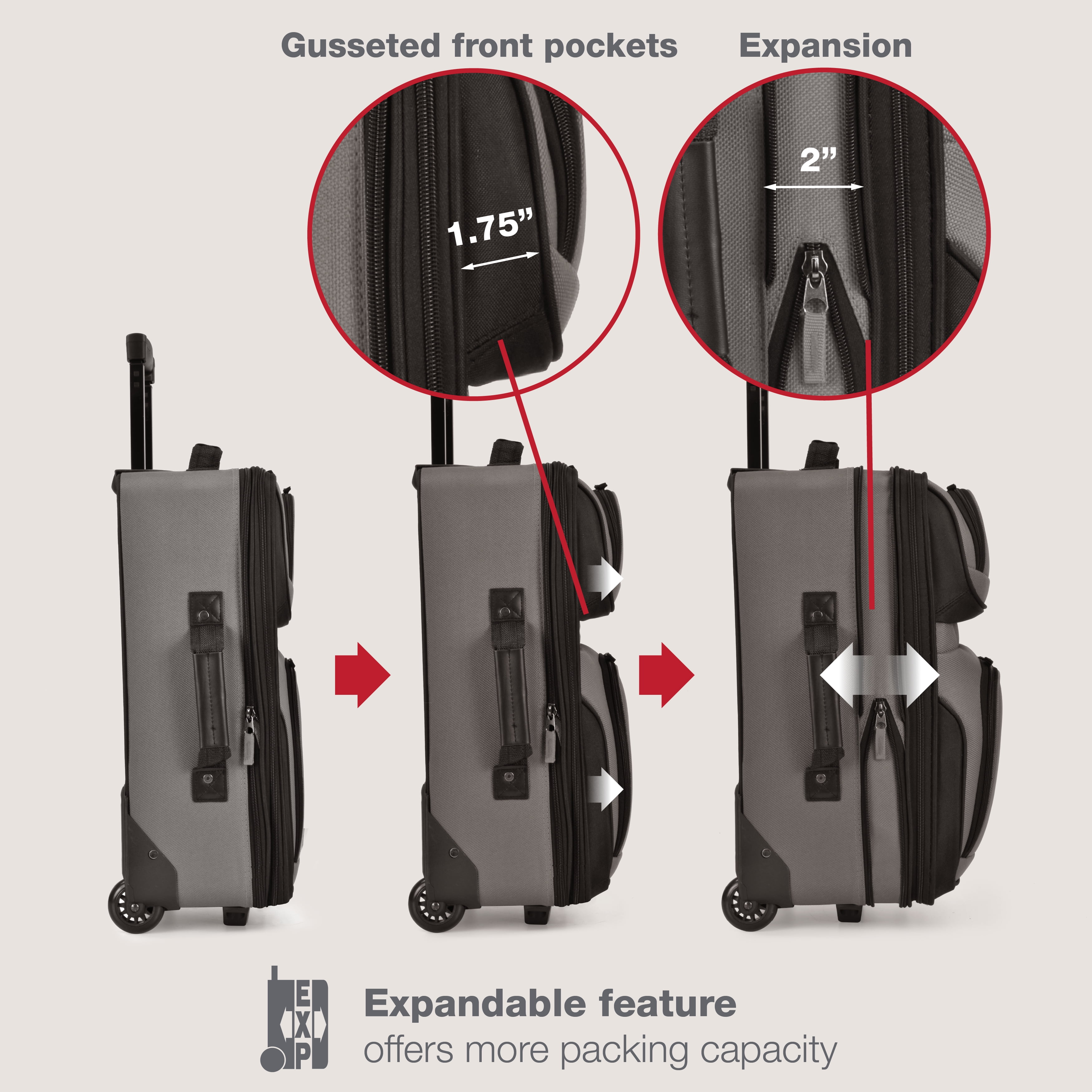 U.S. Traveler Rio Rugged Fabric Expandable Rolling Carry-on Luggage Set w/ Tote, Gray, 2-Piece (21/10)