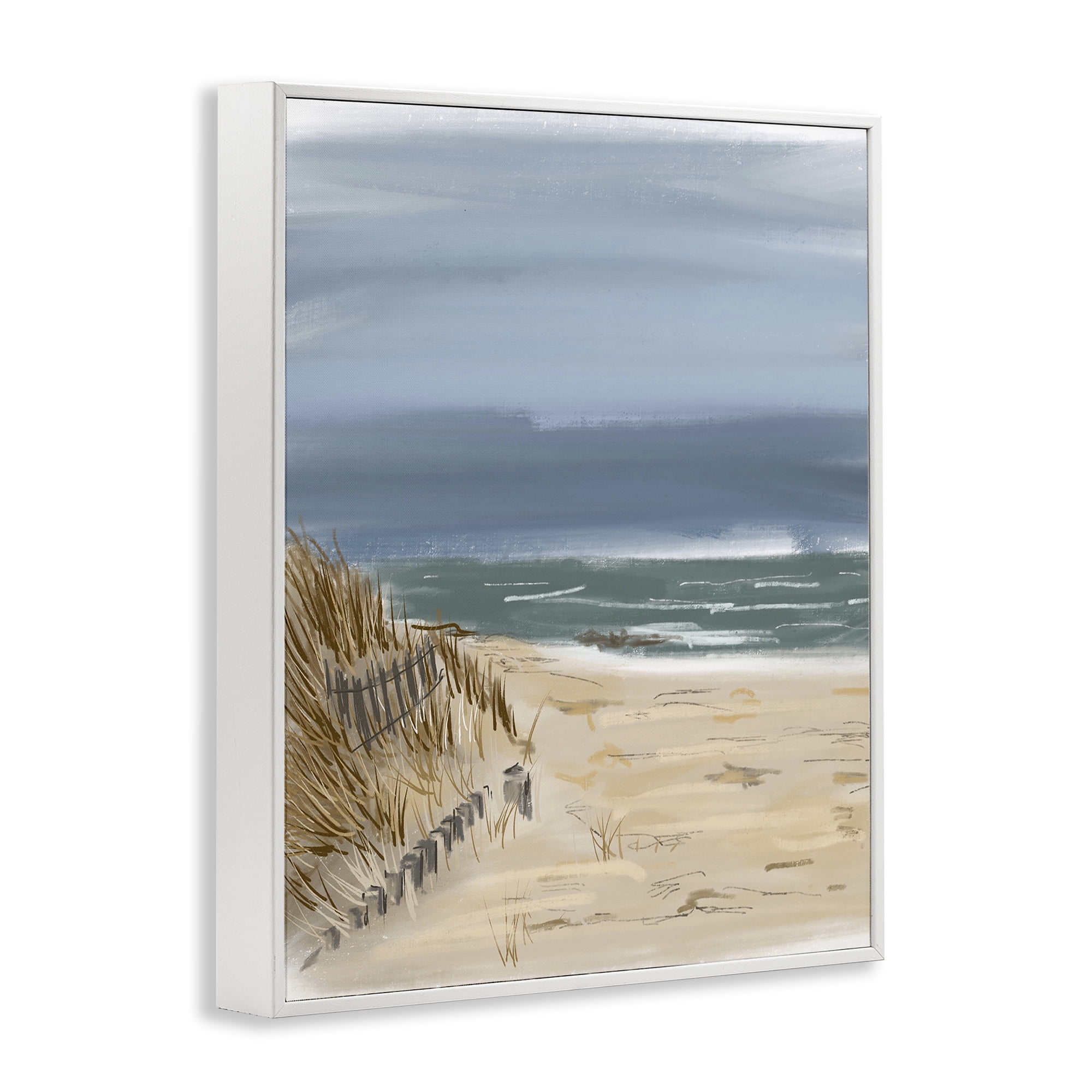Stupell Industries Serene Beach Fence Landscape Painting White Framed Art Print Wall Art, 16 x 20