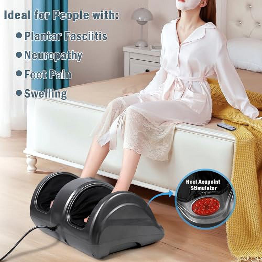 Electric Shiatsu Foot Massager with Remote for Pain Relief, Deep Kneading Rolling Feet and Calf Massager, Leg Circulation Machine for Plantar Fasciitis and Neuropathy, Men Women Gifts, Gray