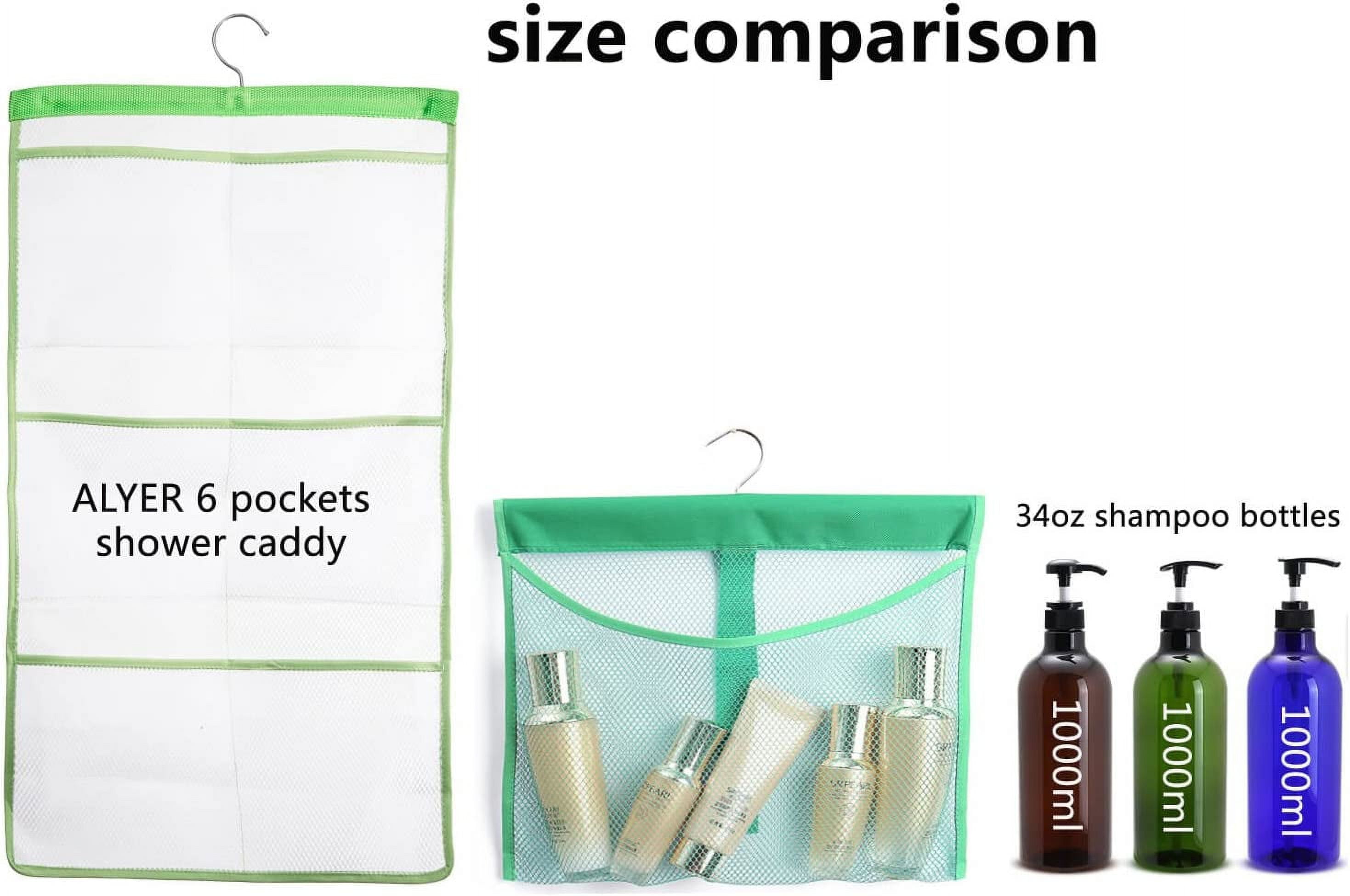 Hanging Mesh Shower Pockets for 34oz/1000ml Shampoo and Conditioner,Colorful Bath Toy organizer,Hanging Tandem Type Closet Accessories Storage Bag,Gray
