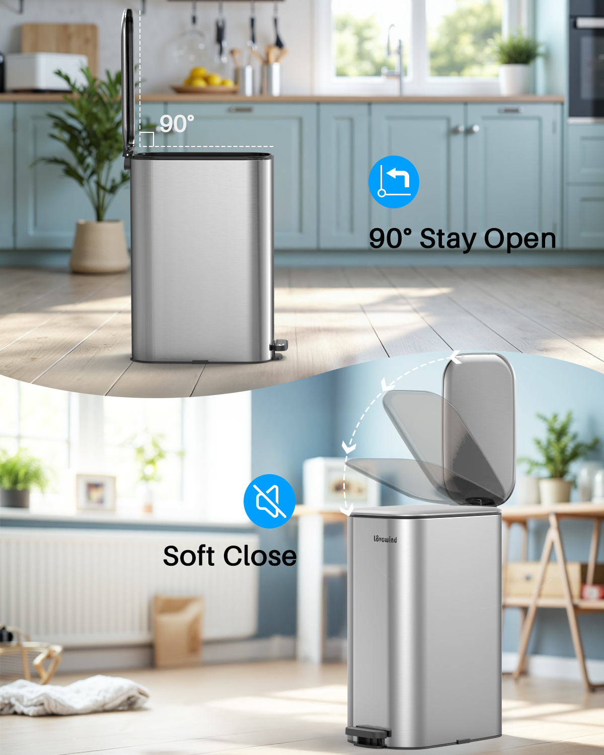 8 Gallon (30L)Trash Can,Stainless Steel Step Garbage Can with Lid ,Waste Bin for Kitchen,Bathroom,Bedroom Home Office,Silver