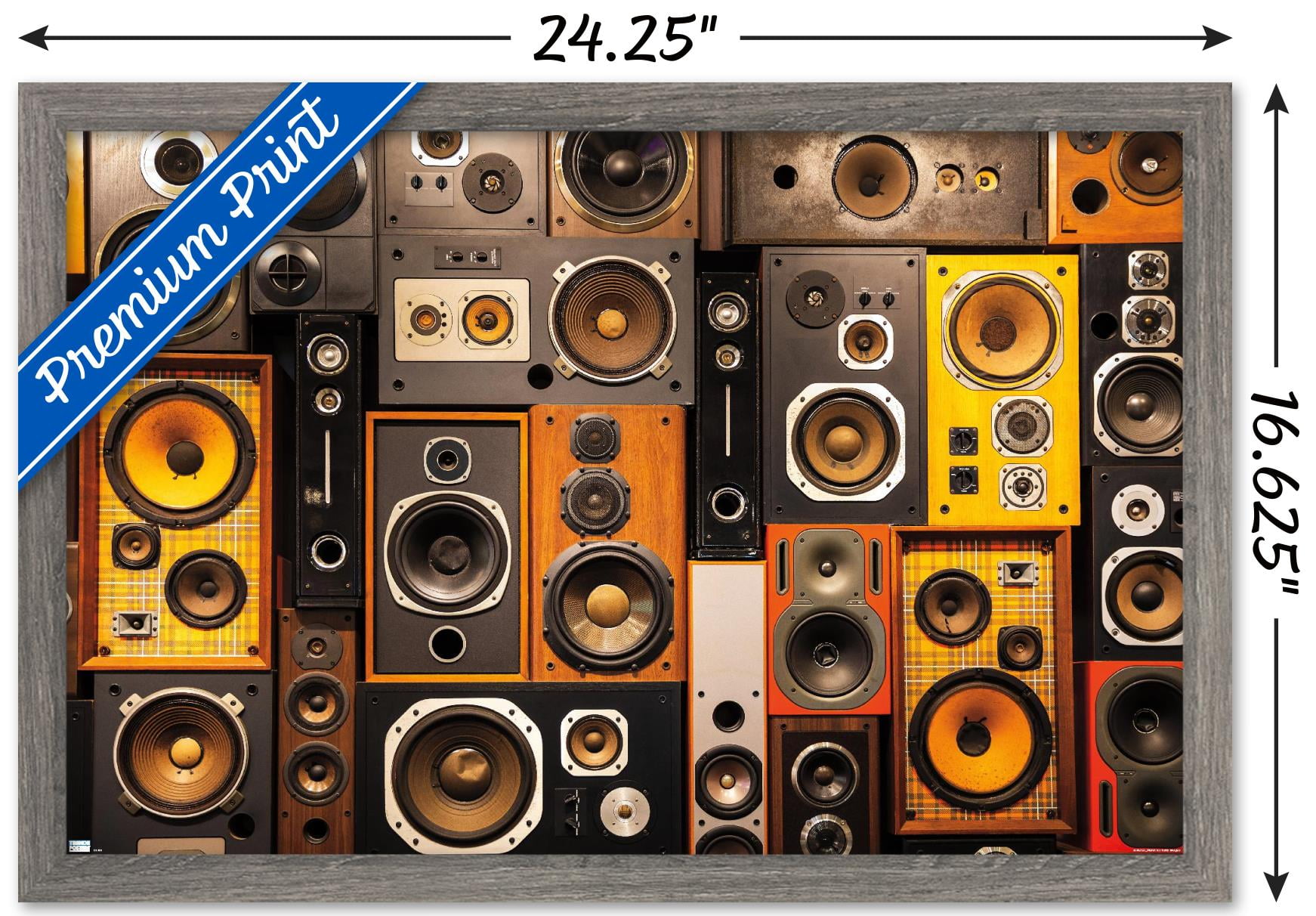 Retro Speaker Wall Wall Poster, 14.725" x 22.375" Framed