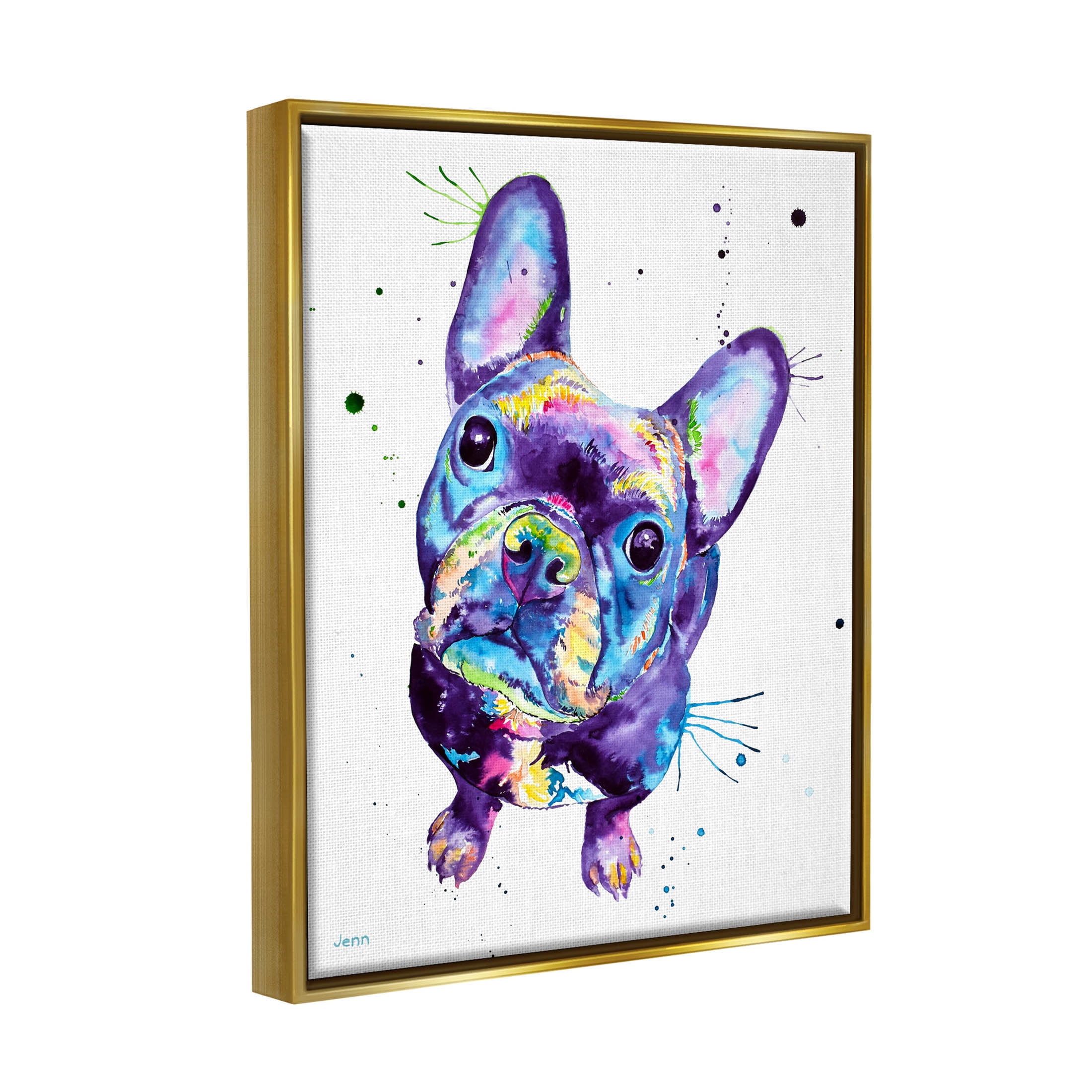 French Bulldog Purple Hued Dog Animals & Insects Graphic Art Metallic Gold Framed Art Print Wall Art