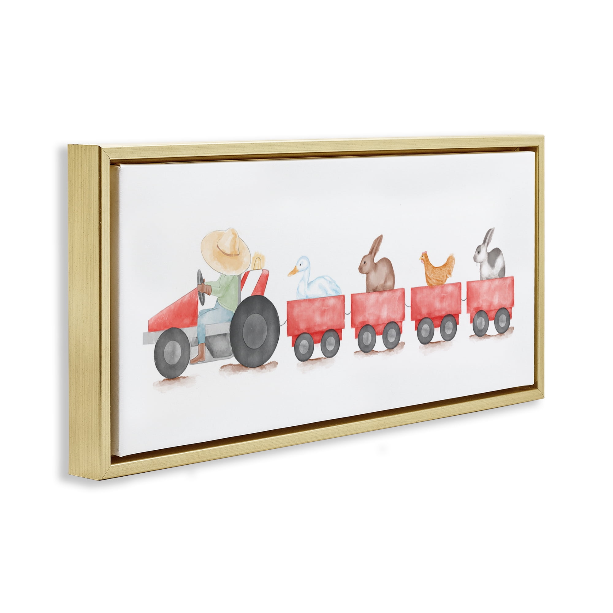 Stupell Industries Farm Animals Locomotive Animals & Insects Painting Gold Floater Framed Art Print Wall Art, 25 x 11