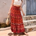 thumbnail image 3 of SWSMCLT Women's Long Skirt Pleated Ruffle Gypsy Spring Stretch Pull On Flowy Elastic Fashion High Waisted Beach Red Medium, 3 of 5