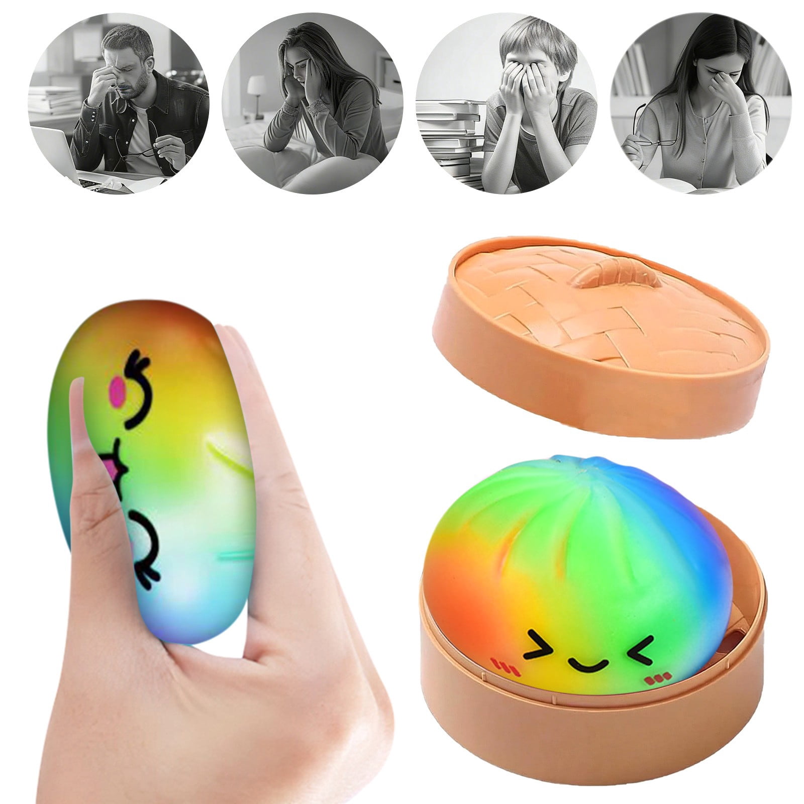 Rainbow Glitter Dumpling Squishy with Decorative Steamer, Mystery Blind Box Bao Bun,Slow-Rising Soft Polymer Stress Relief & Collectible Desktop Accessory for Adults,dumpling stress ball