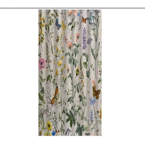 Floral Butterfly Vintage Wallpaper.jpg Print Shower Curtain,Cloth Fabric Waterproof Polyester Bathroom Home Decor Set with Hooks