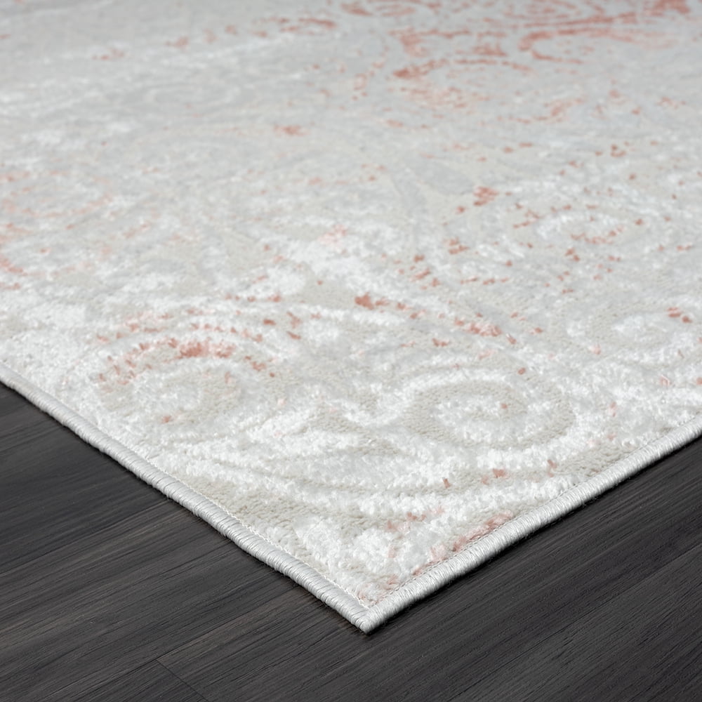 LR Home Carmen 7'9" x 9'9" Gray/Pink Floral Stain Resistant Indoor Area Rug