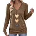 thumbnail image 3 of Feancey Women's V Neck T-Shirts Heart Printed Long Sleeve Tunic Tops Dressy Ruched Side Business Casual Blouse Velentine's Day Graphic Tees Coffee XL, 3 of 9