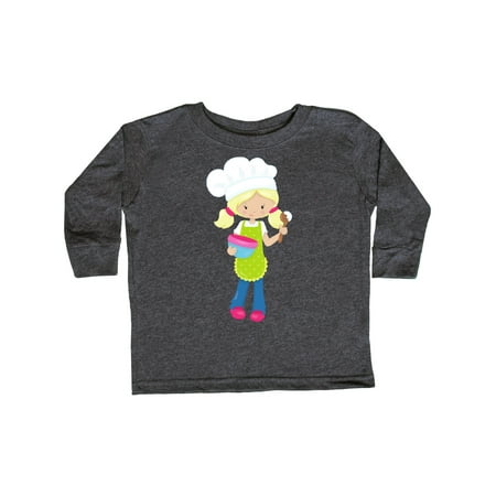 

Inktastic Baking Girl Girl With Blonde Hair And Ponytails Gift Toddler Toddler Girl Long Sleeve T-Shirt