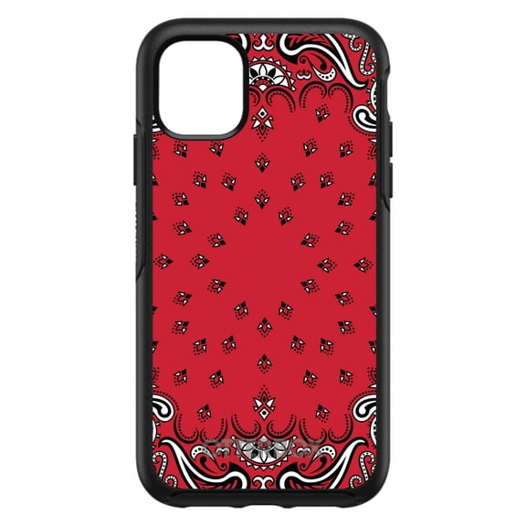 DistinctInk Case for iPhone 15 (6.1" Screen) - OtterBox Symmetry Custom Black Case - Bandana Print - Red, Black, White