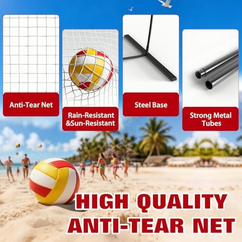 20FT&nbsp; Red Portable Volleyball Net Set, Freestanding Height-Adjustable Volleyball Net with Carry Bag for Backyard, Indoor & Outdoor Practice and Training