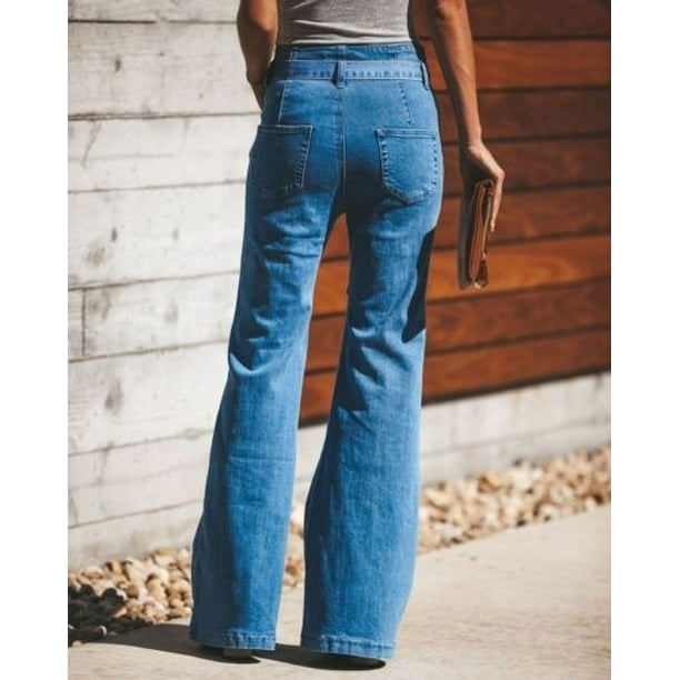 Womens Fashion Denim Jeggings Trouser Jeans Wide Leg Long Flare Bell Bottom  Pant Sexy Long Pants 