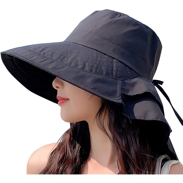 LinYooLi Chapeau de Protection Solaire Extérieur pour Femmes, Pliable, Large Bord, Queue de Cheval, Seau pour Cyclisme, Randonnée