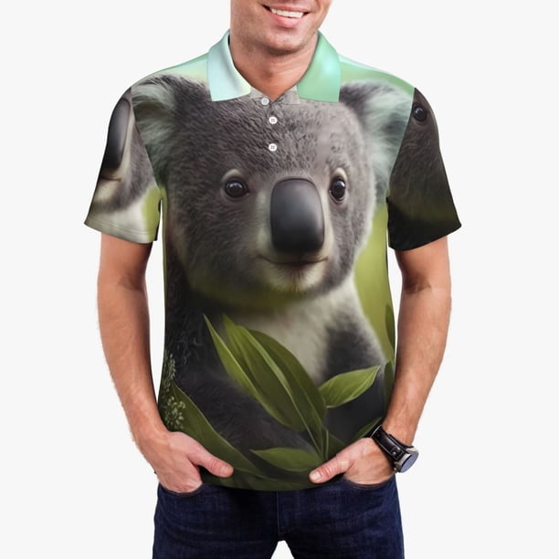 Fotbe Daisy Koala Camiseta Polo de Golf para Hombre con Estampado – Camisa Deportiva Transpirable con Cuello Abotonado-Medium