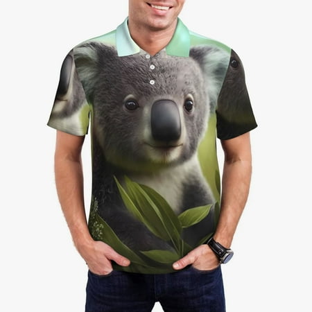 Logiee Daisy Koala Print Mens Polo Shirts Mens Golf Polo Shirts Short Sleeve Casual Polo Shirts for Men Summer Fashion Beach Shirts-Medium