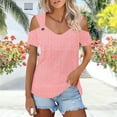 thumbnail image 5 of DeHolifer Women's T-Shirts V-Neck Hollow Out Solid Color Breathable Short Sleeve Casual Loose Blouse T-Shirts Pink S, 5 of 7