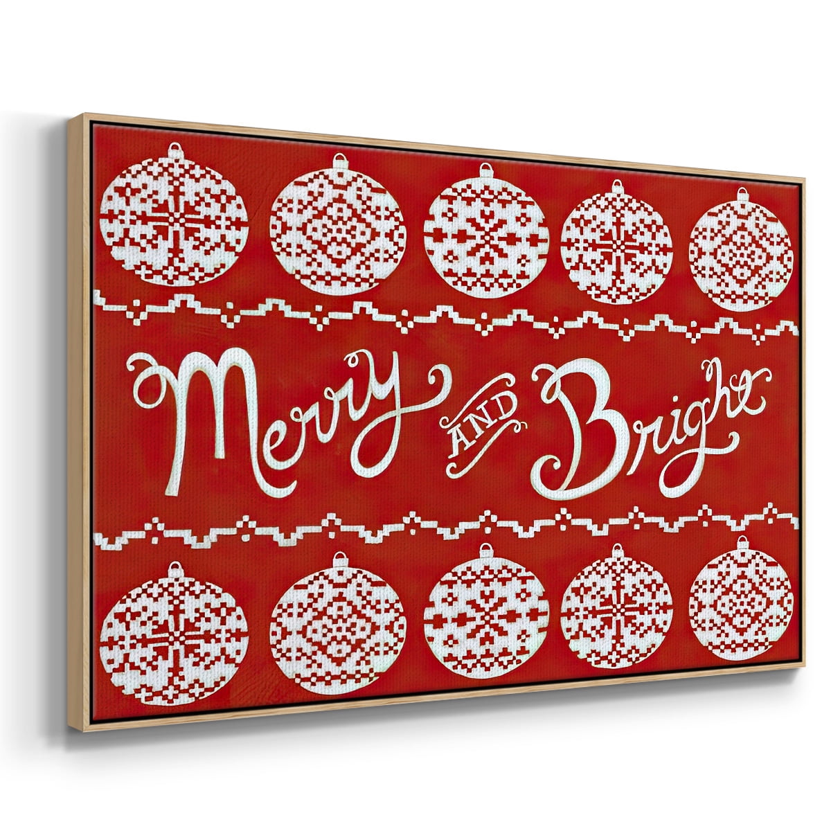 Fair Isle Snowflake II - Framed Gallery Wrapped Holiday Canvas - 25 x 37 - Natural Wood Frame