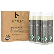 Beauty by Earth Organic Lip Balm 4 pack Peppermint Flavored - Moisturizing Natural Beeswax Chapstick, Long Lasting Therapy to Repair Dry Chapped Cracked Lips
