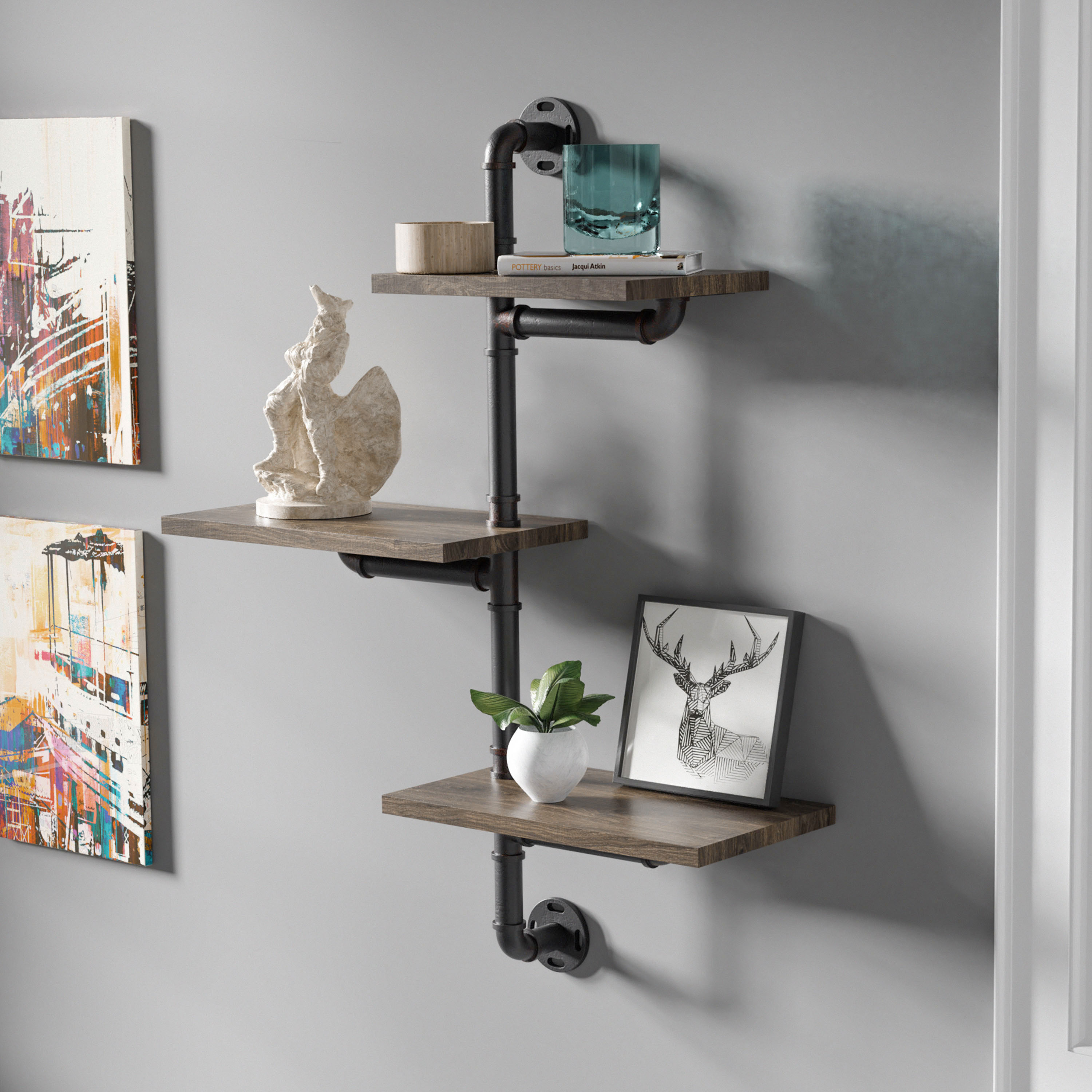 Furniture of America Austin 3-Tier Wall Shelf, Natural Tone