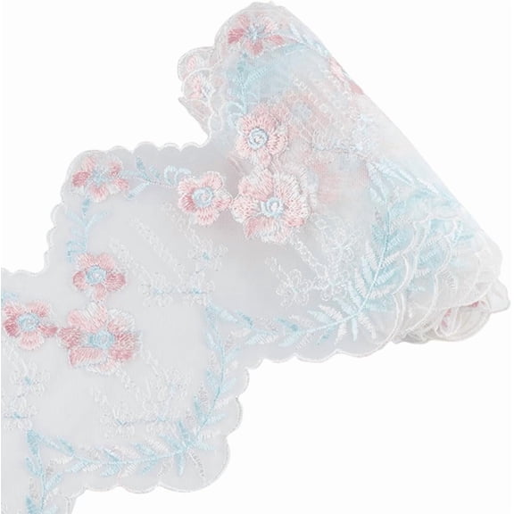 5 Yards Floral Embroidery Lace Trim 6.8 Inch Wide Vintage Wavy Mesh Lace Fabric Ribbon Sewing Flower Curtain Tablecloth Applique Edge Tulle for Dress Webbing Bridal Applique DIY Craft Decor