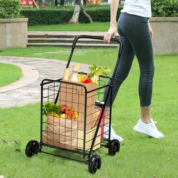 Carro de Compra Plegable Ligero Grande Costway Capacidad de 45 kg Portátil para Lavandería 57 x 58 x 91cm Negro