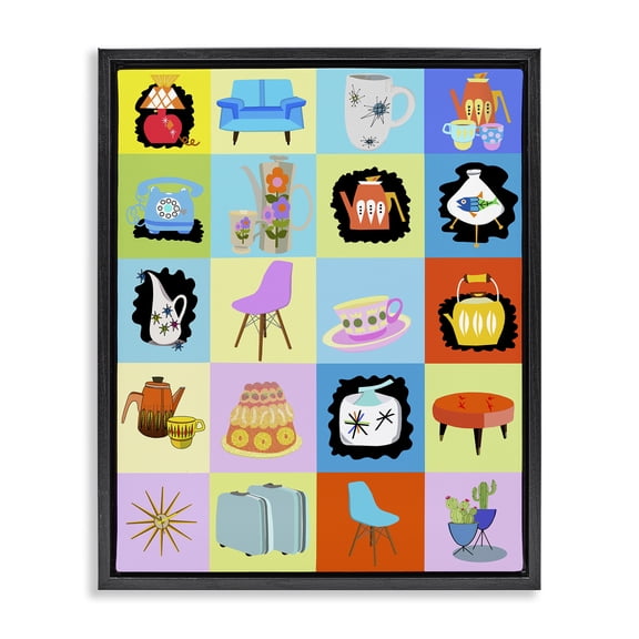 Retro Vintage Vignettes Black Framed Floater Canvas Wall Art, design by Lynnda Rakos