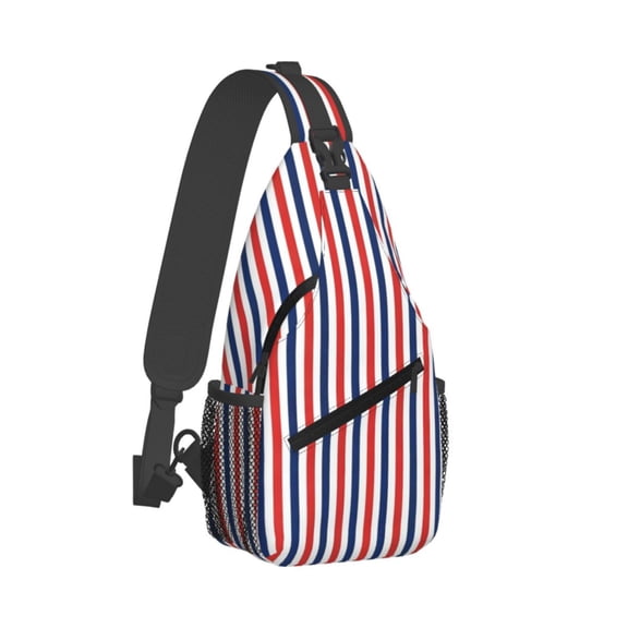Women Men Red White And Blue Striped Sling Backpack Casual Shoulder Sling Bag Gym Travel Hiking Daypack