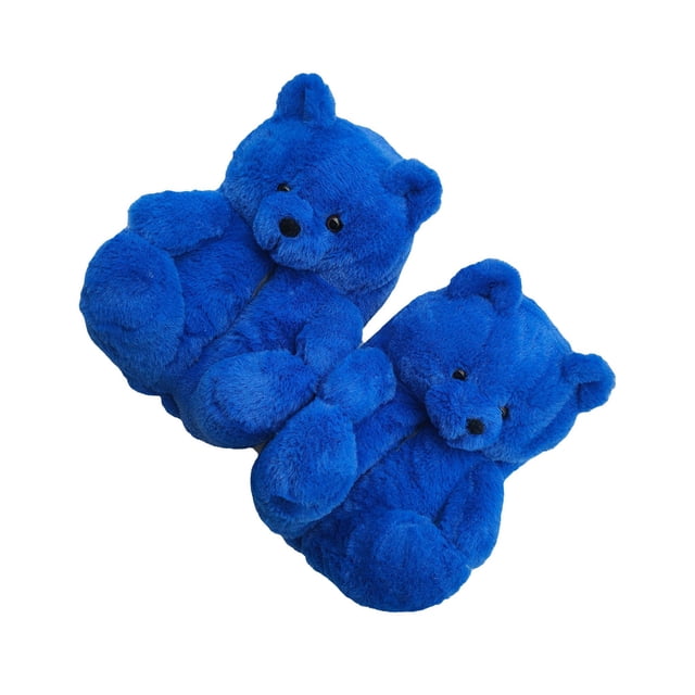 Sonducket Zapatillas antideslizantes de oso de peluche para mantener el calor, calzado térmico para niñas, zapatillas de animales para interiores, Calzado Azul