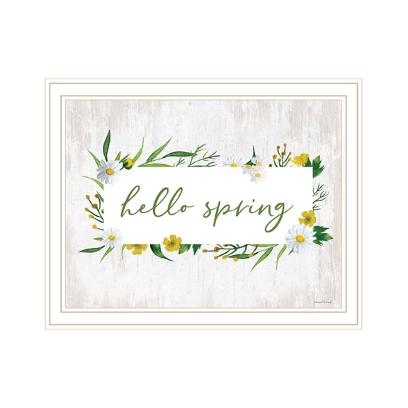 Trendy Decor 4U "Hello Spring" Framed Wall Art, Modern Home Décor White Framed Print for Living Room, Bedroom & Farmhouse Wall Decoration by Lettered & Lined 20"x14"