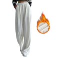thumbnail image 4 of Gibobby Pantalones mujer invierno Pantalones largos informales de cintura alta para mujer, pantalones largos de pierna ancha, pantalones de sarga elástica con bolsillo(Blanco,XG), 4 of 5