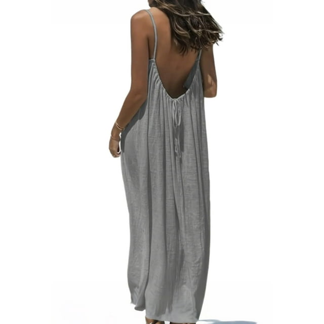 Vestido de Verano Holgado con Tirantes Finos y Espalda Descubierta