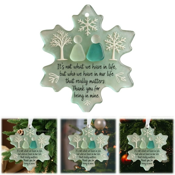 Snowflake-Shaped Sea Glass Friendship Decor,,2025 Christmas Ornaments Snowflake Seaglass Tree Hanging Keepsake Pendant,2D Xmas Graduation Birthday Gift for Women Men Friends,1PCS