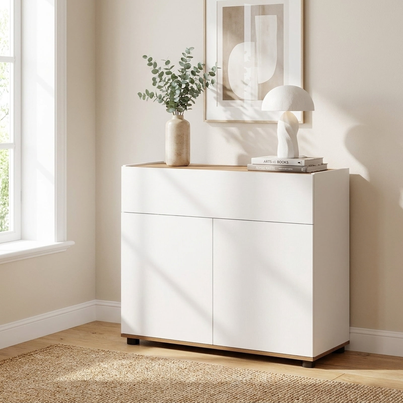 Furnibear Sideboard Buffet Cabinet with Storage Wooden Kitchen Storage Cabinet for Kitchen Dining Living Room Buffet Storage Server, White