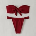 thumbnail image 4 of Hduncf Women's Bikini Set Two Piece Swimsuit Solid Color Strapless Bandeau Ring High Cut Thong Bottom Bathing Suit Red S, 4 of 7